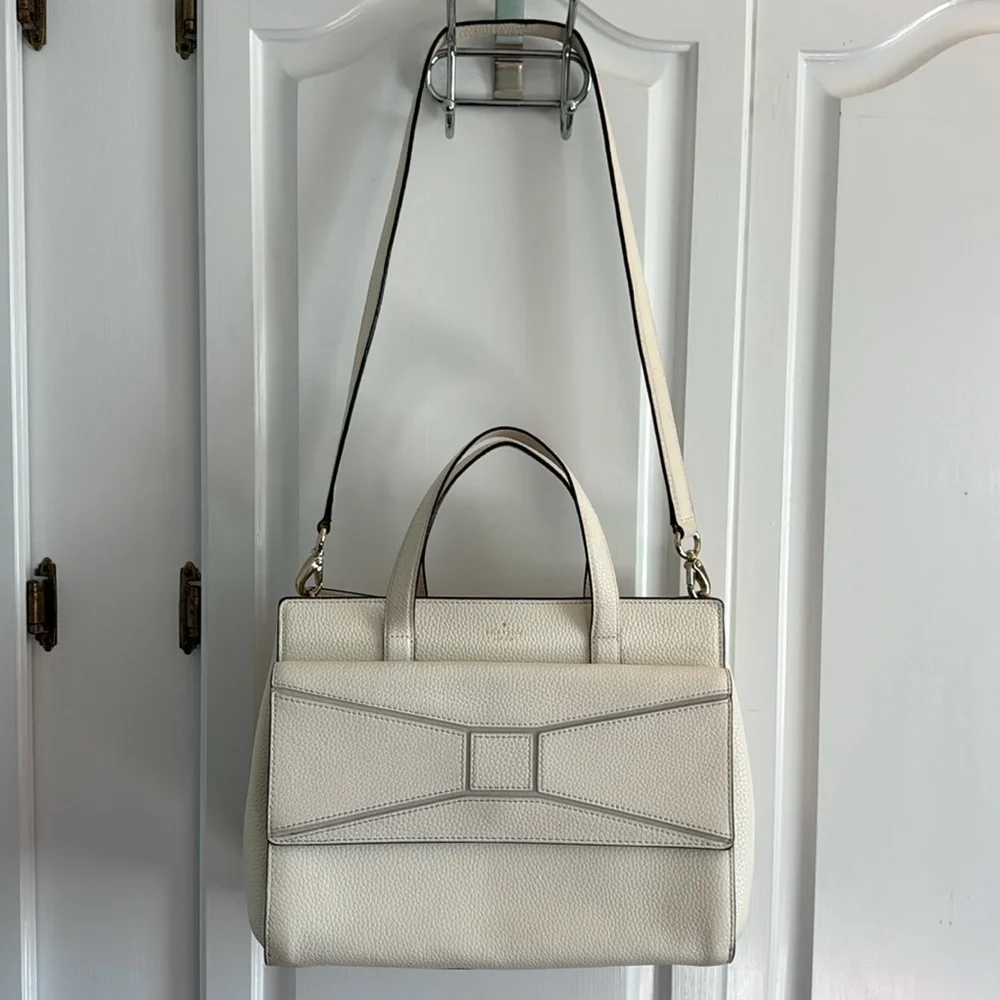 KATE SPADE ♠️ Leather Chantal Bridge Place Cream White Bow Satchel Shoulder Bag